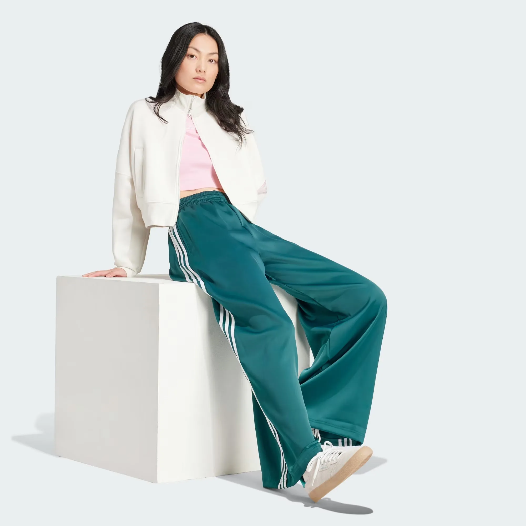 Adidas Originals | SATIN WIDE LEG TRACK PANTS  { GREEN