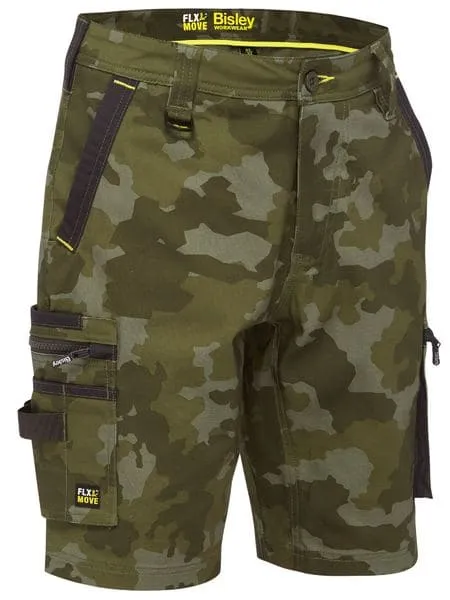 Bisley Flex & Move Stretch Canvas Camo Cargo Short - Green (BSHC1337-PGRN)