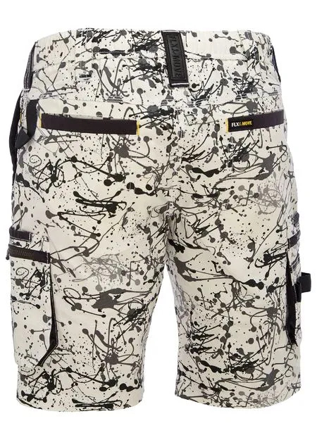 Bisley Flex & Move Stretch Canvas Camo Cargo Short - Grey Paint Splatter (BSHC1337-PPGR)