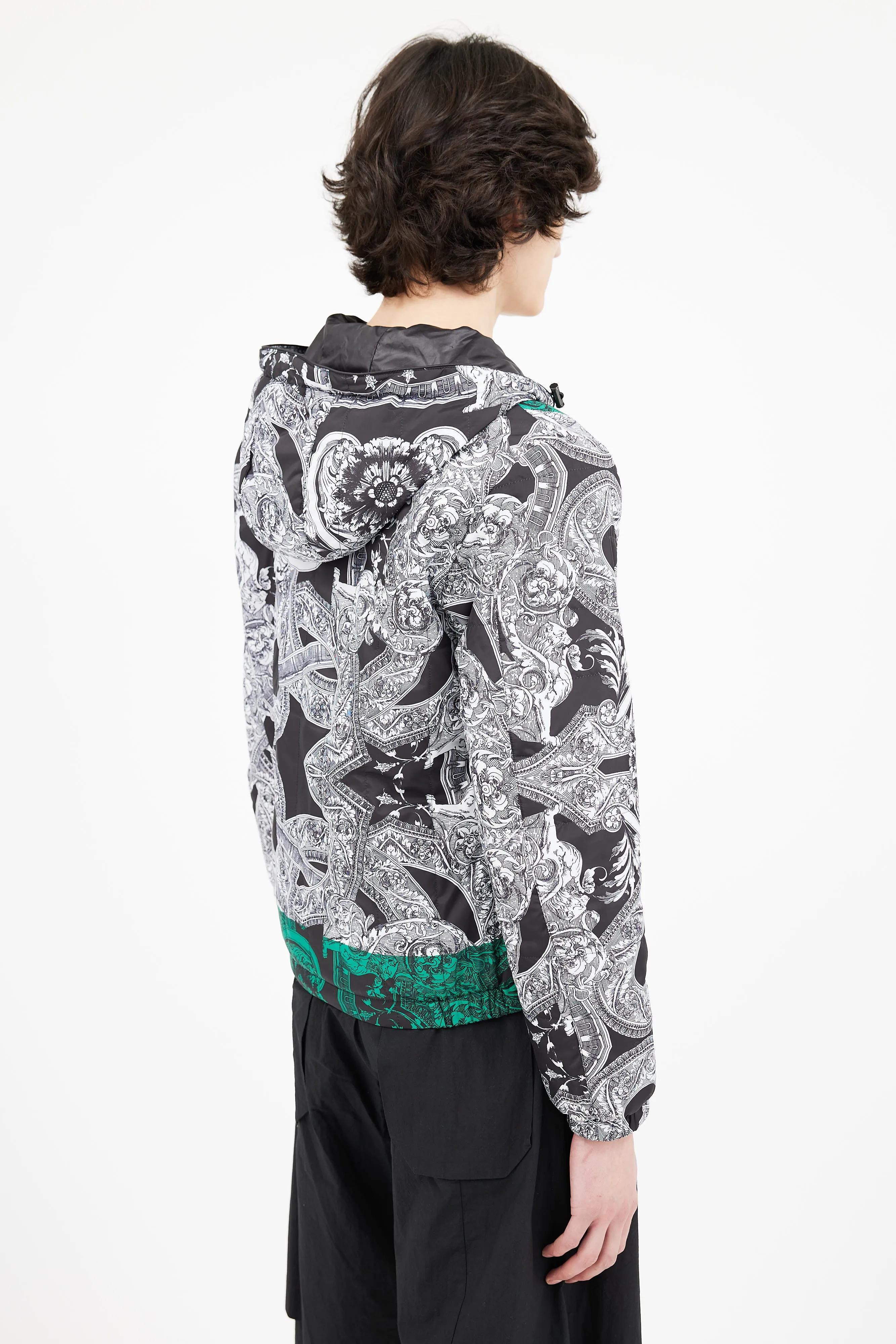 Black & White Barocco Print Packable Jacket