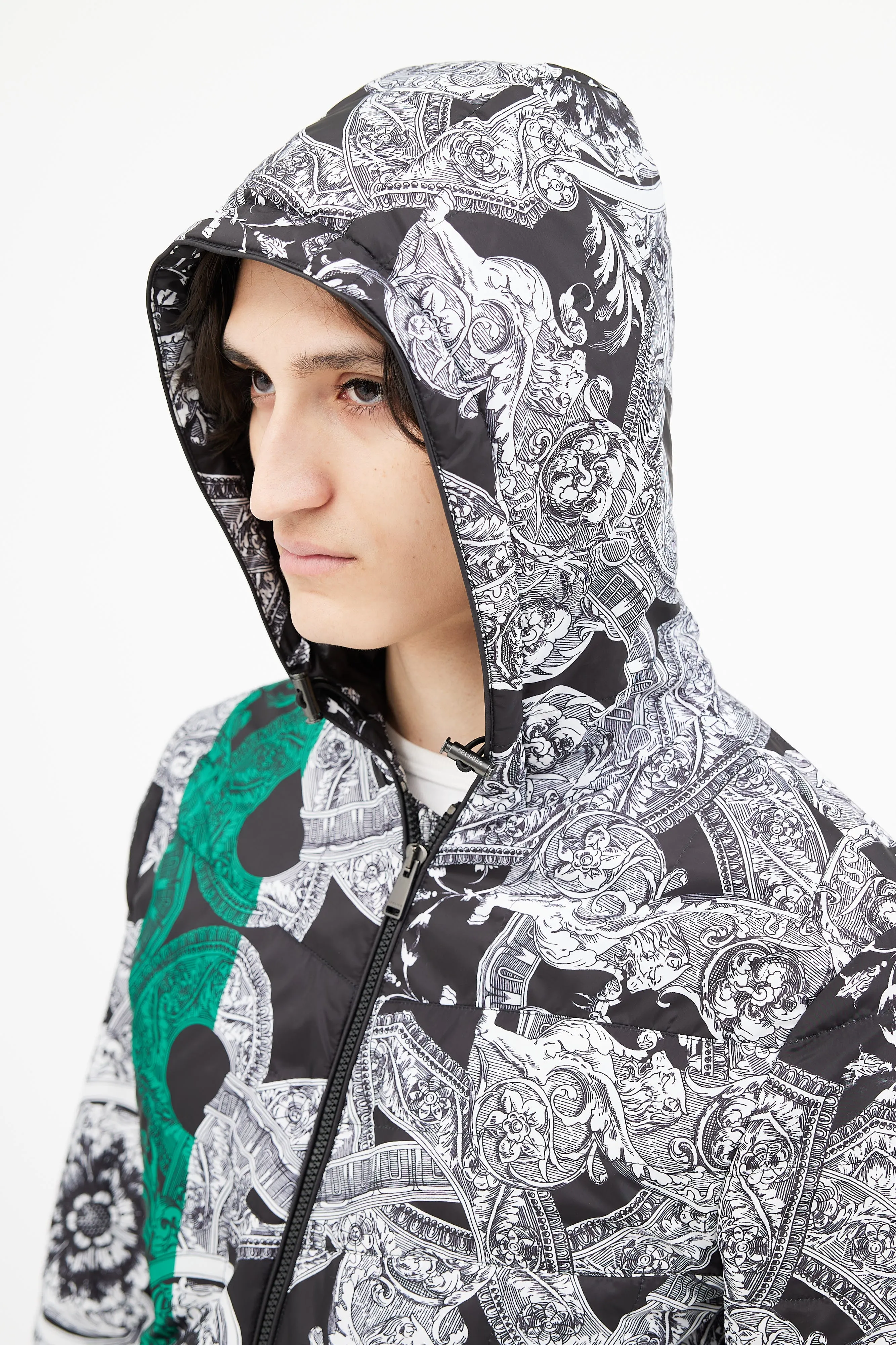 Black & White Barocco Print Packable Jacket