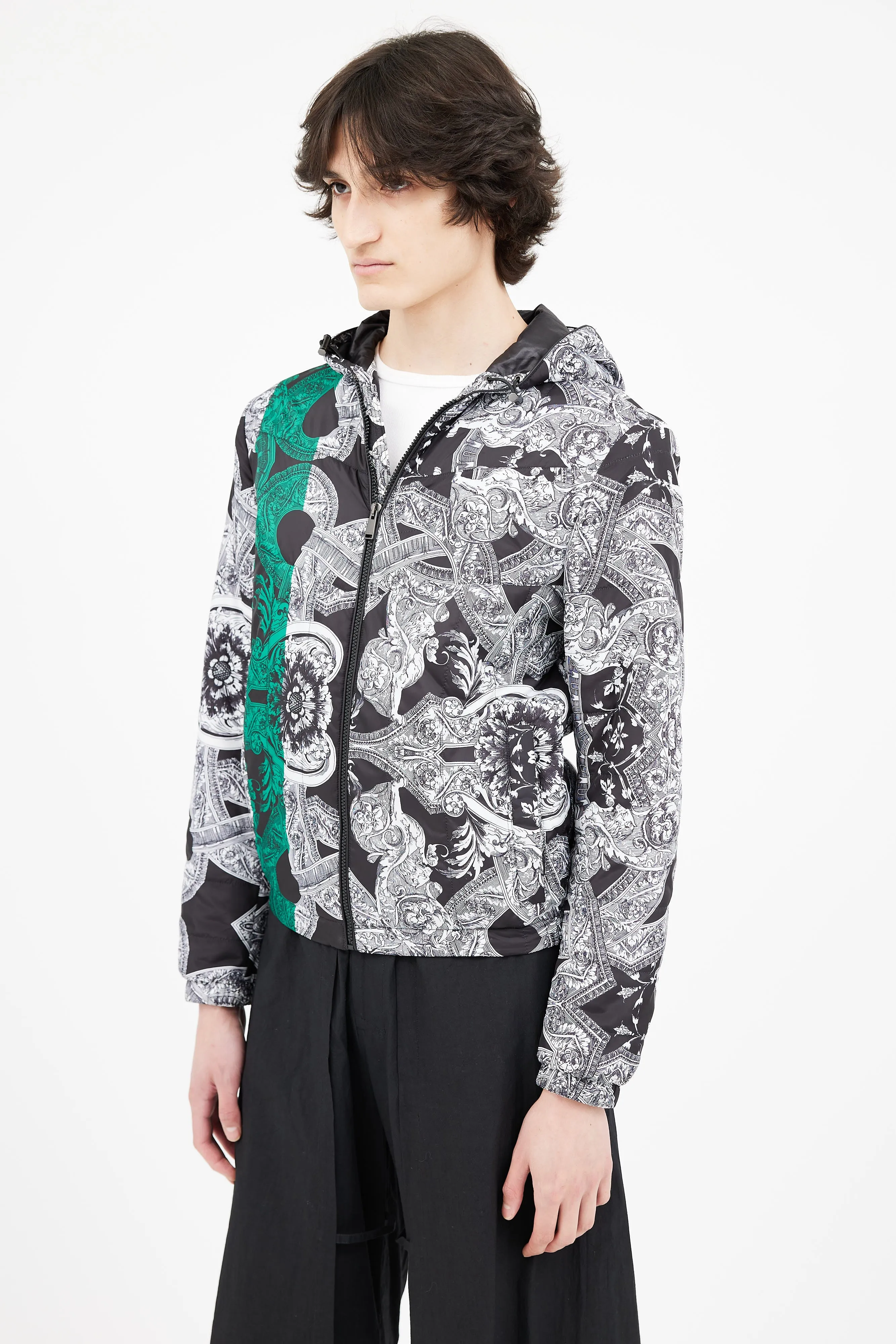 Black & White Barocco Print Packable Jacket