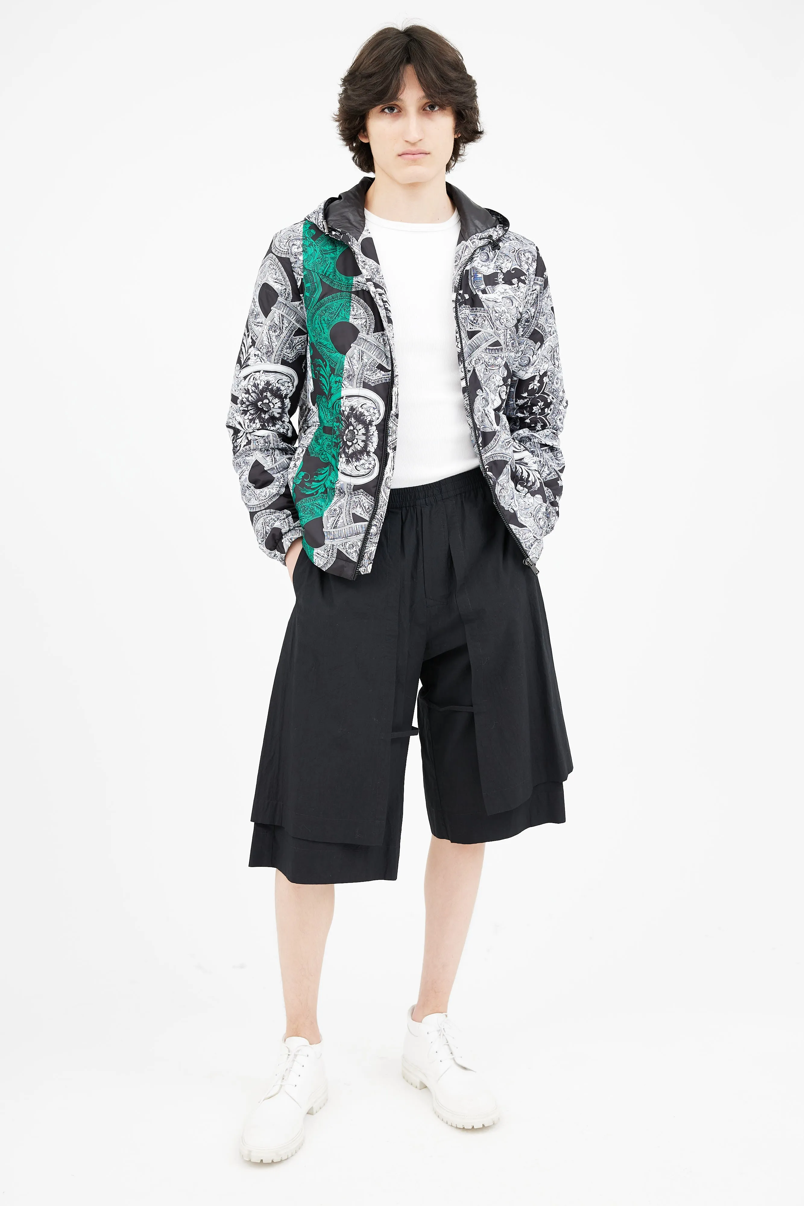Black & White Barocco Print Packable Jacket
