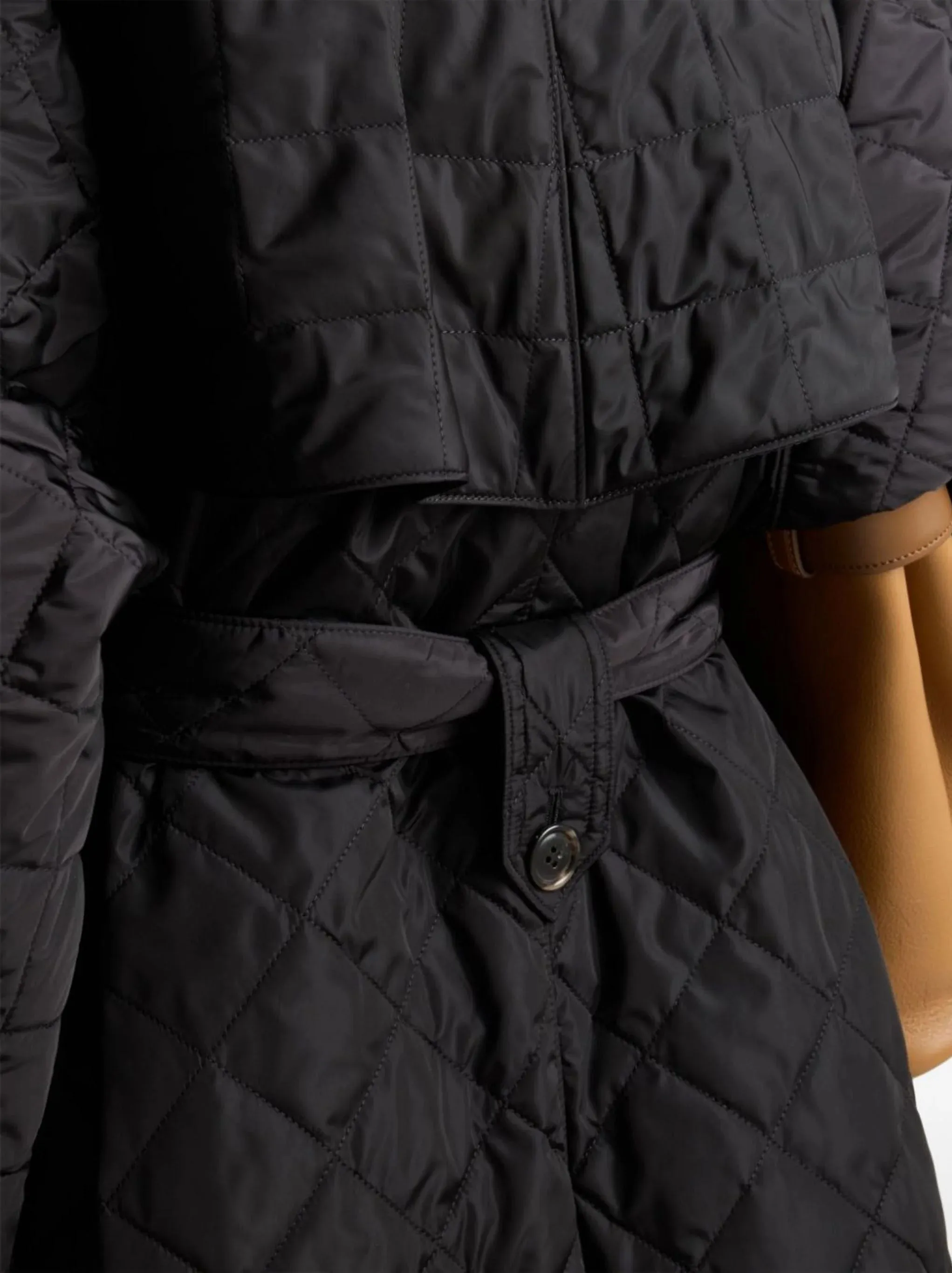 Black Diamond Quilting Belted Trench Coat