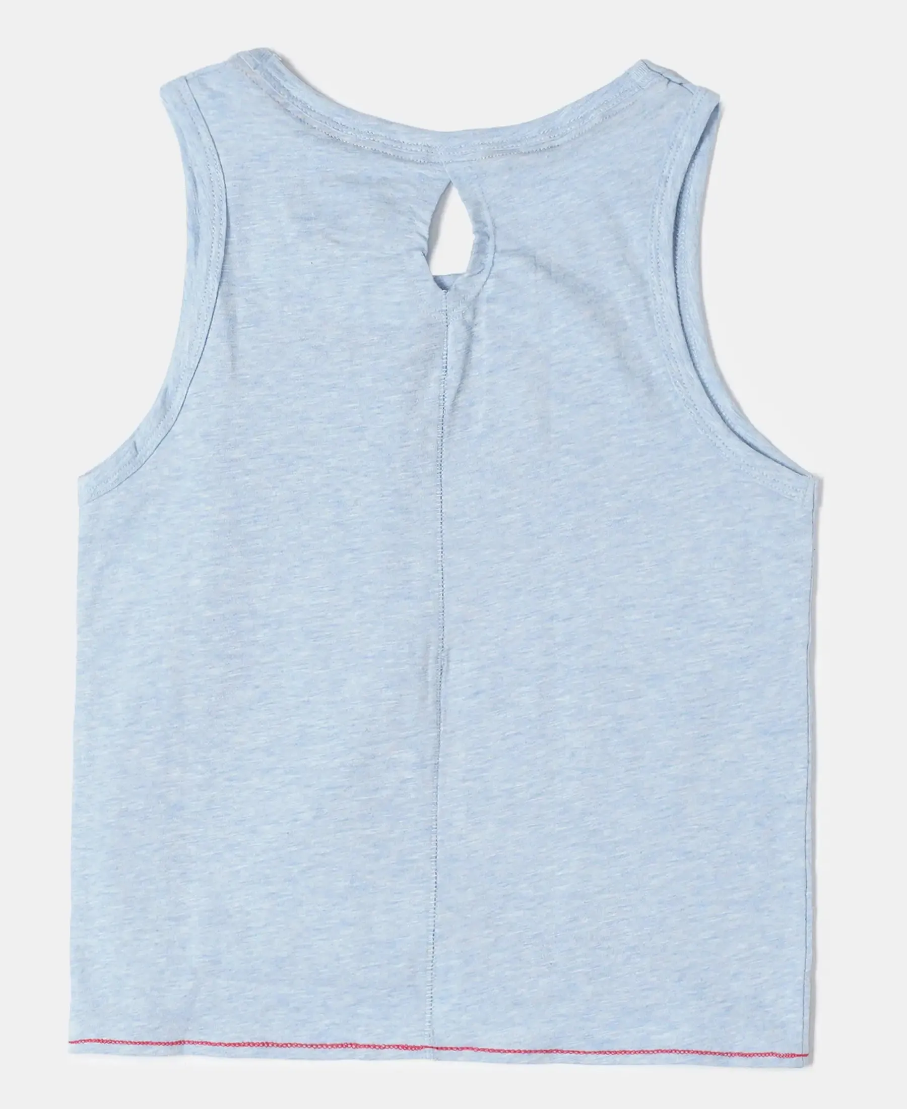 Girl's Super Combed Cotton Elastane Stretch Graphic Printed Tank Top - Sky Blue Melange Printed