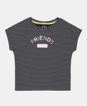 Girl's Super Combed Cotton Printed Short Sleeve T-Shirt - Black Printed