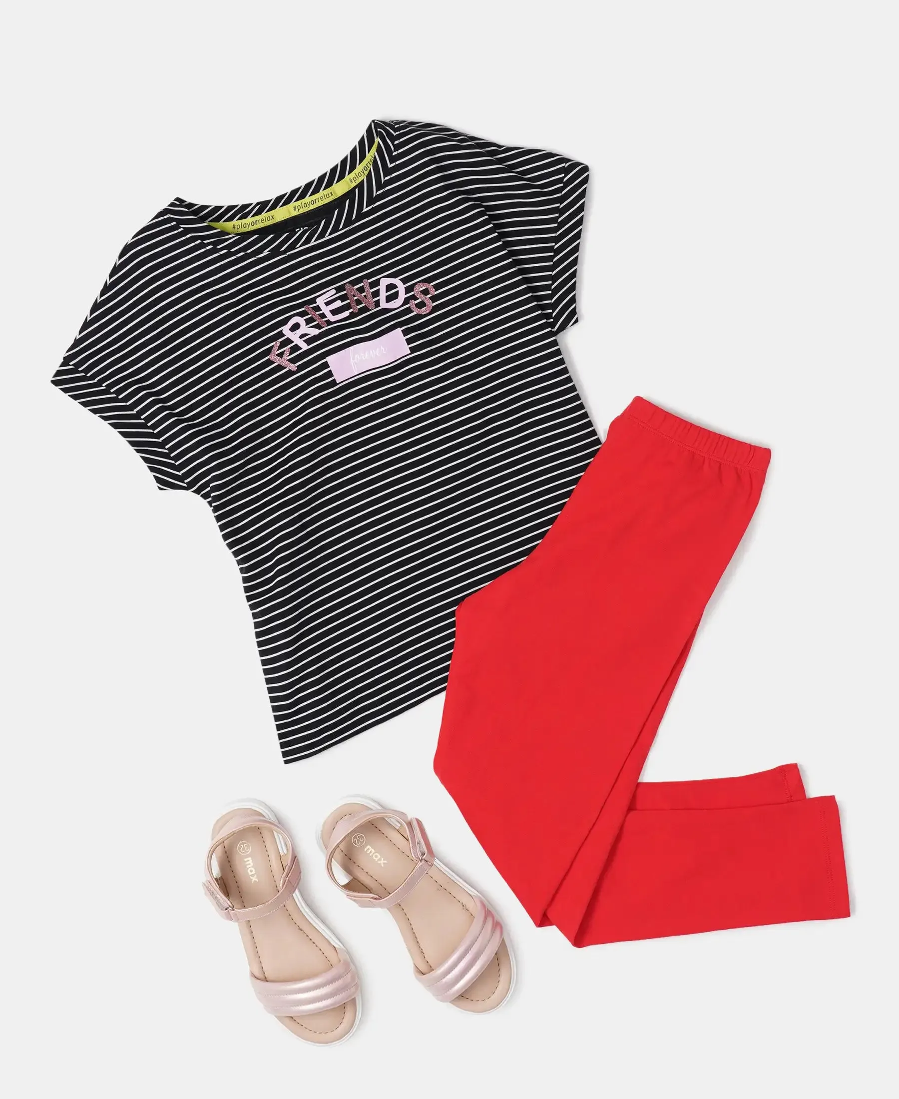 Girl's Super Combed Cotton Printed Short Sleeve T-Shirt - Black Printed