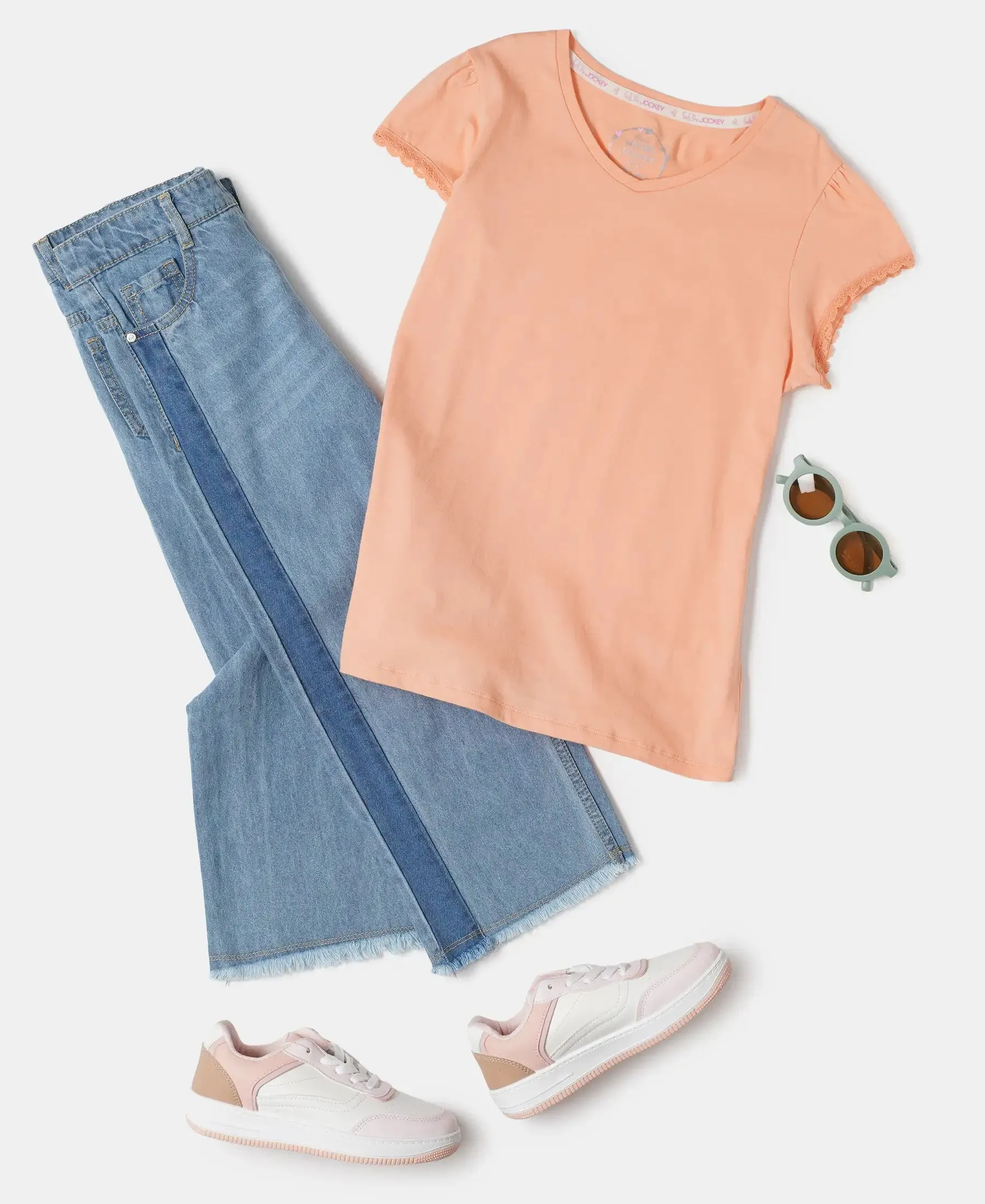 Girl's Super Combed Cotton Solid Short Sleeve T-Shirt - Coral Reef