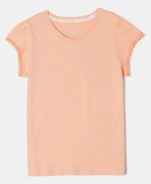 Girl's Super Combed Cotton Solid Short Sleeve T-Shirt - Coral Reef
