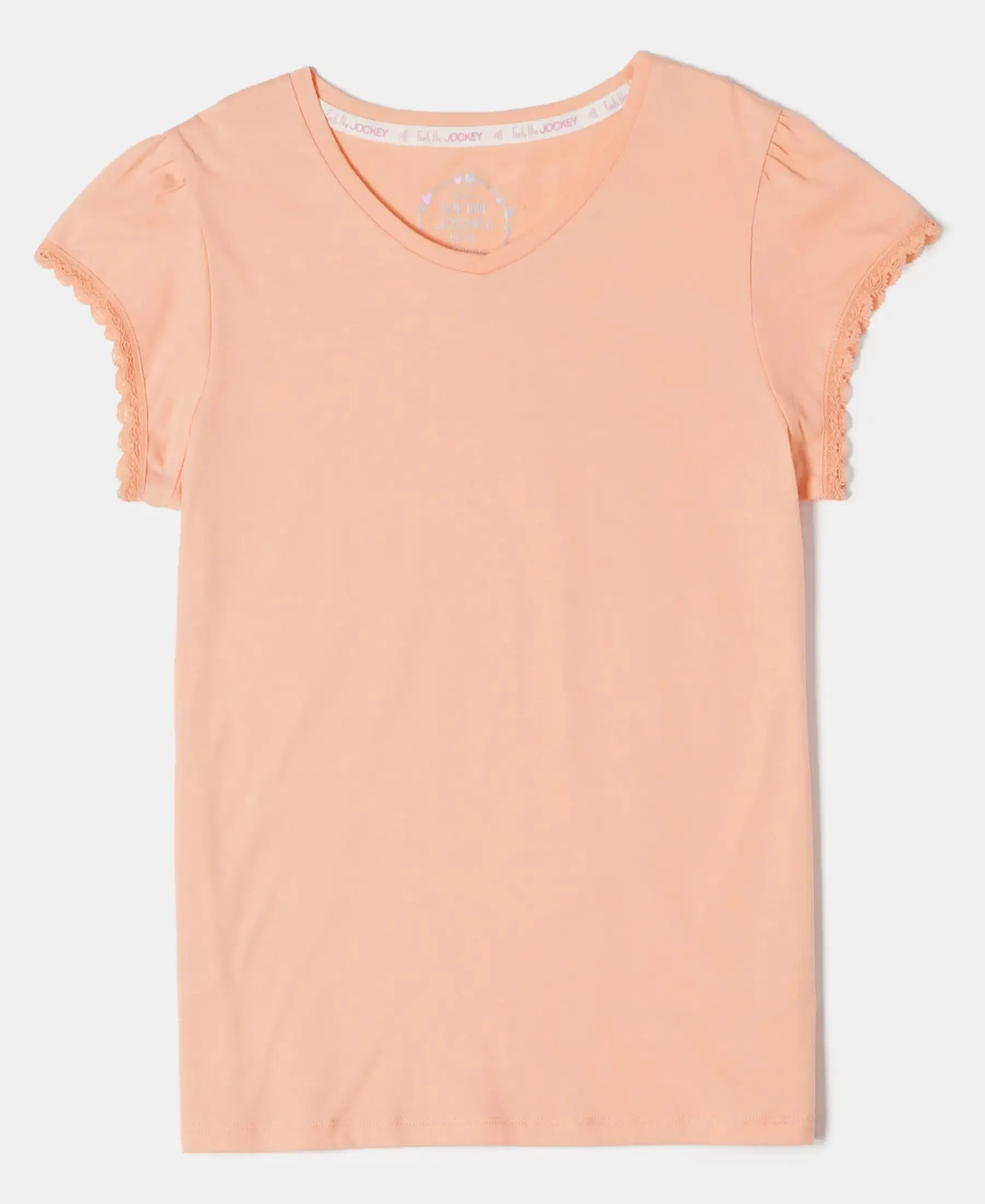 Girl's Super Combed Cotton Solid Short Sleeve T-Shirt - Coral Reef