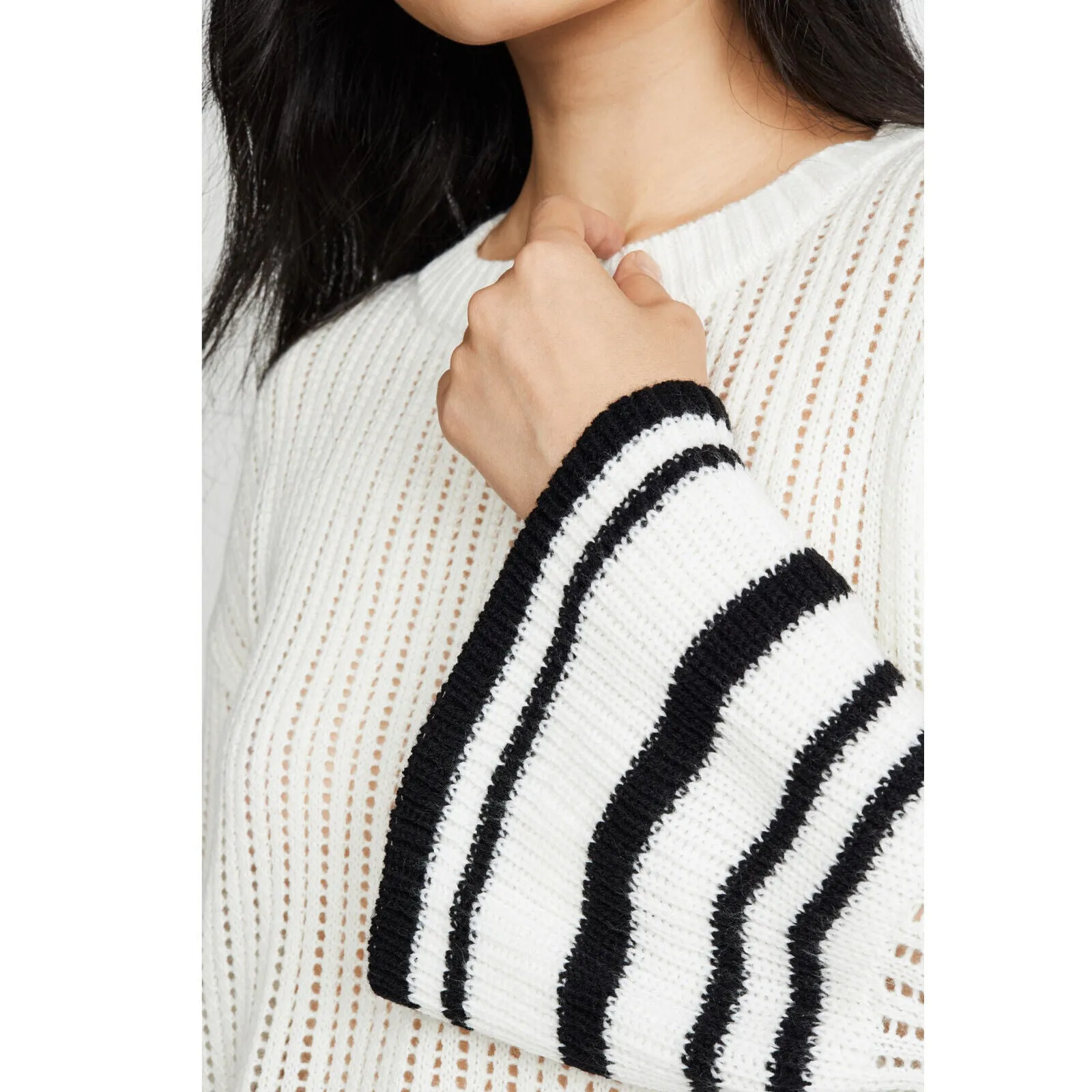 Jack By BB Dakota Women's Flare Stripe Sleeves Lightweight Knit Top Sweater