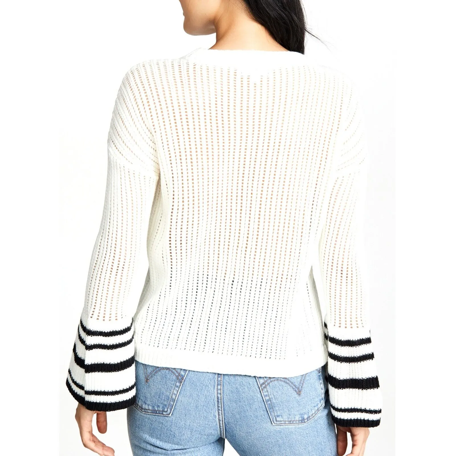Jack By BB Dakota Women's Flare Stripe Sleeves Lightweight Knit Top Sweater
