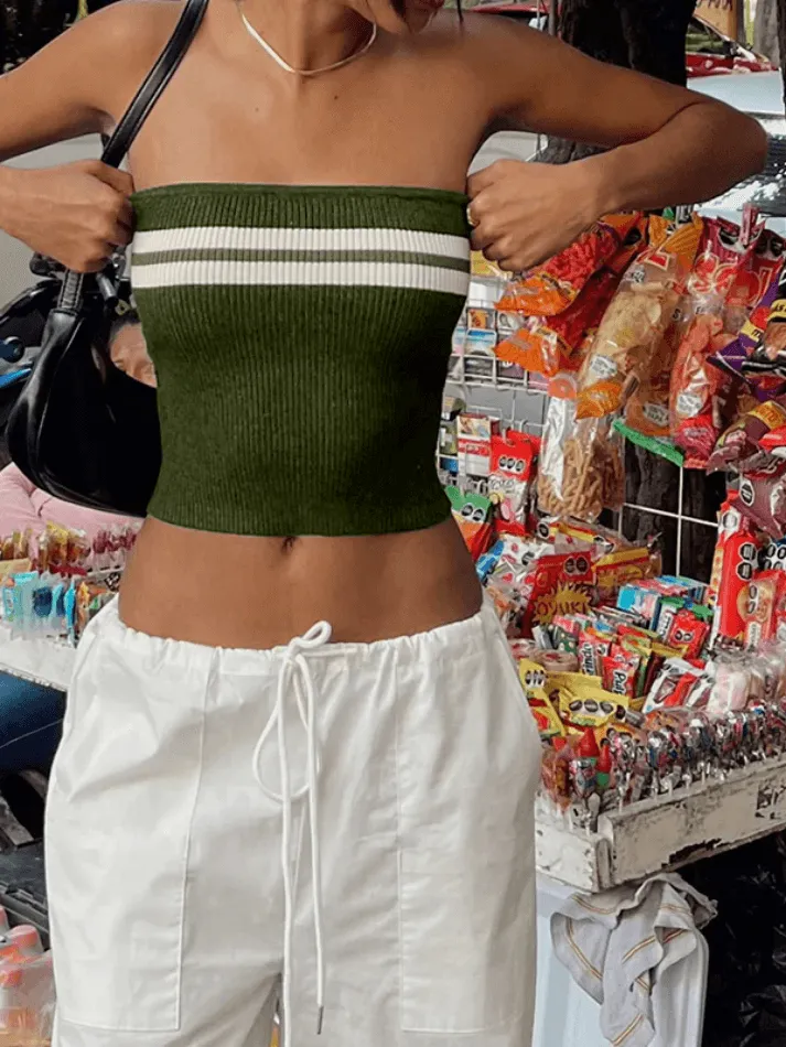 Joskaa Knit Striped Bandeau Crop Top