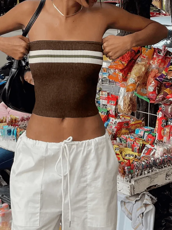 Joskaa Knit Striped Bandeau Crop Top