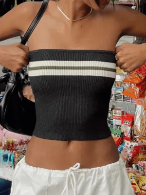 Joskaa Knit Striped Bandeau Crop Top