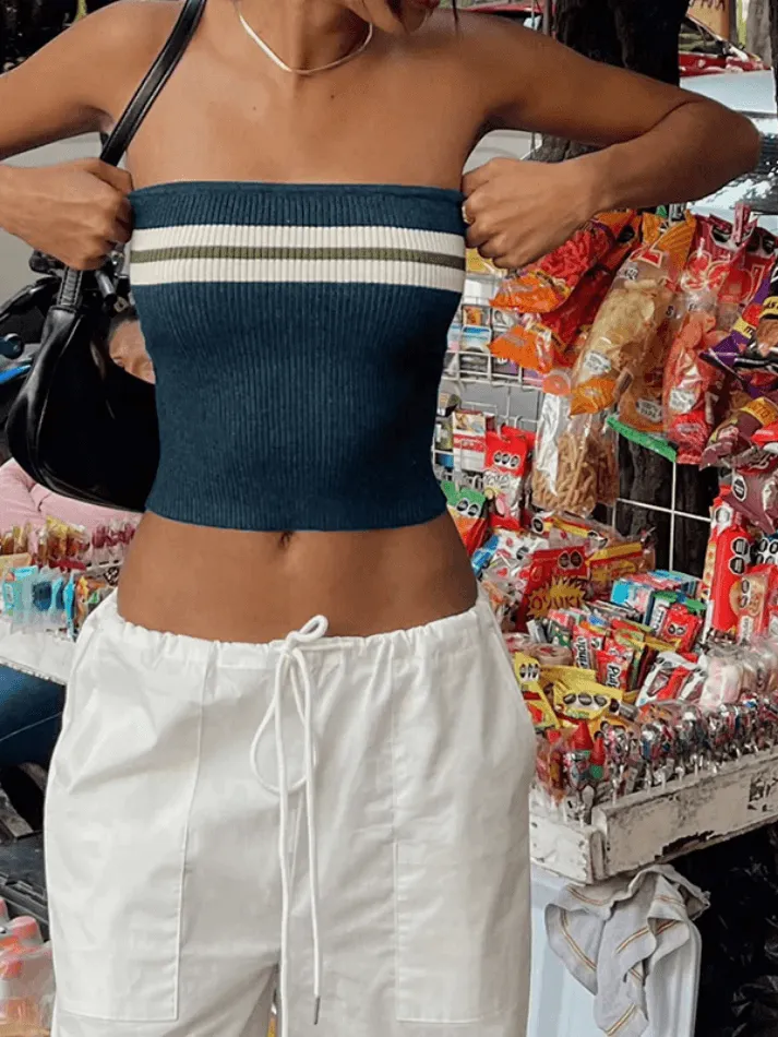 Joskaa Knit Striped Bandeau Crop Top