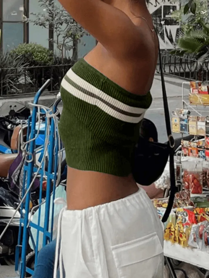 Joskaa Knit Striped Bandeau Crop Top