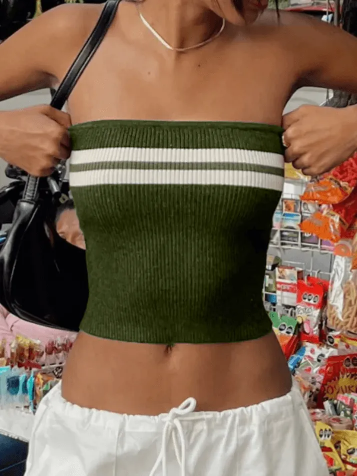 Joskaa Knit Striped Bandeau Crop Top