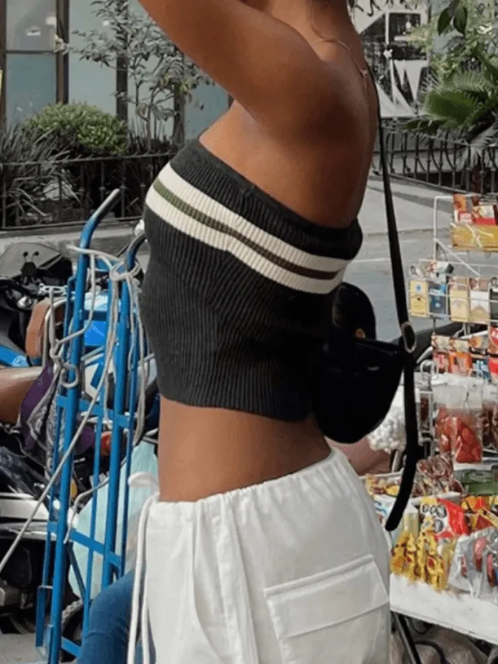 Joskaa Knit Striped Bandeau Crop Top