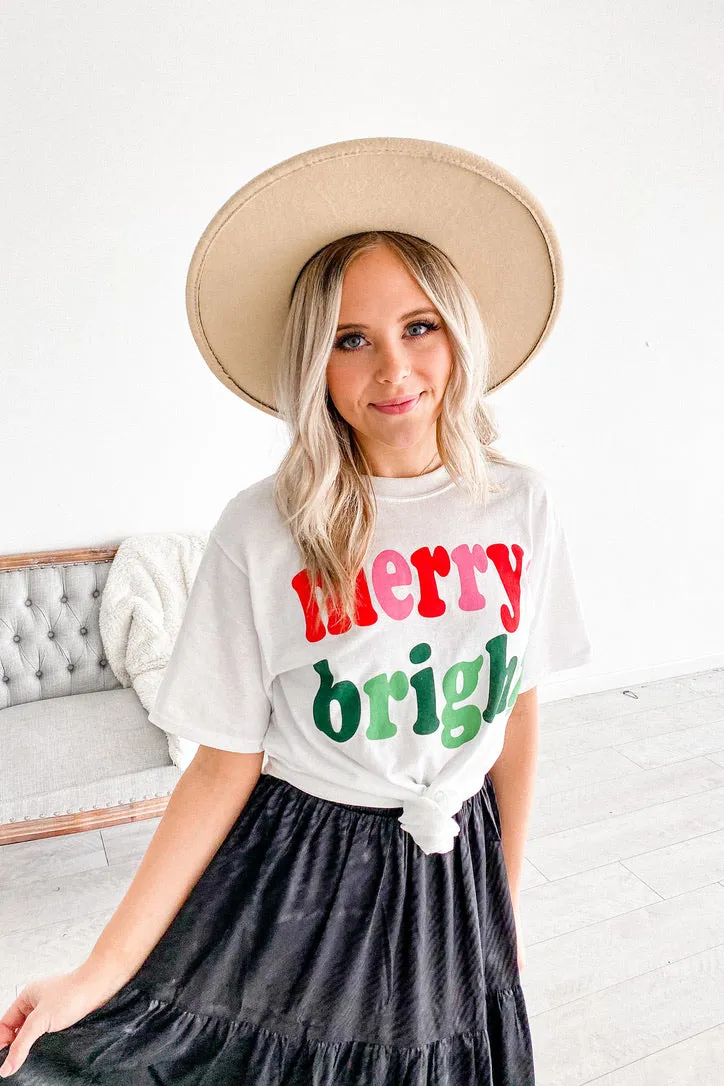 Merry & Bright White Graphic Tee