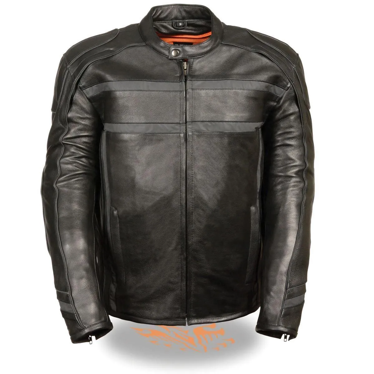 Milwaukee Leather ML2083 Men's Black Premium Leather Vented Motorcycle Rider Jacket w/ Reflective Piping
