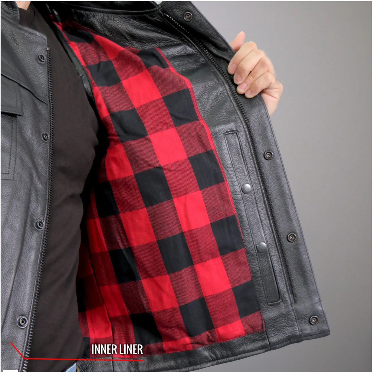 Red Flannel Lined Club Style Leather Waistcoat / Cut by Hot Leathers