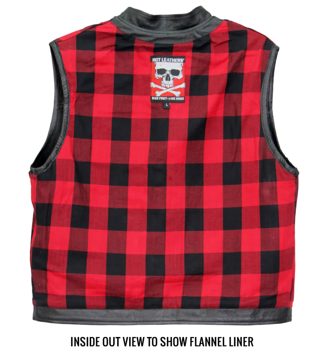 Red Flannel Lined Club Style Leather Waistcoat / Cut by Hot Leathers