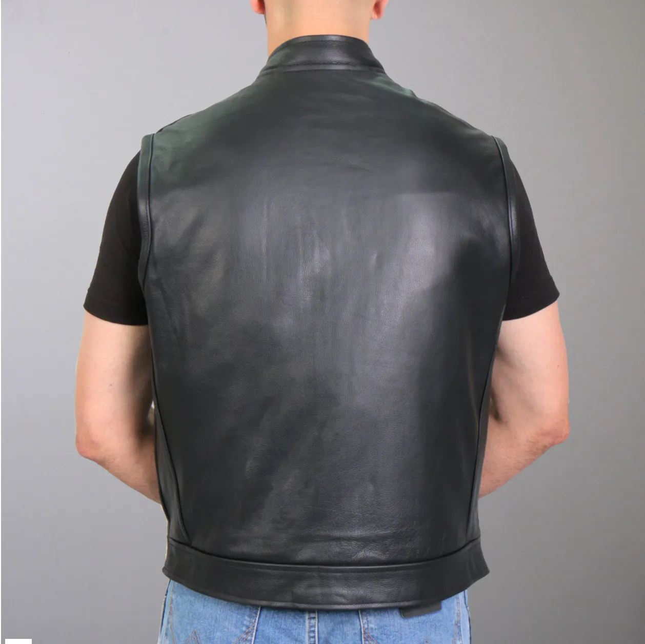 Red Flannel Lined Club Style Leather Waistcoat / Cut by Hot Leathers