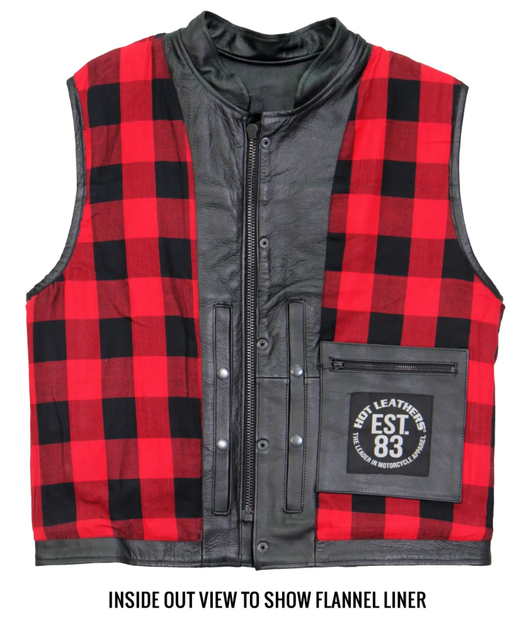 Red Flannel Lined Club Style Leather Waistcoat / Cut by Hot Leathers