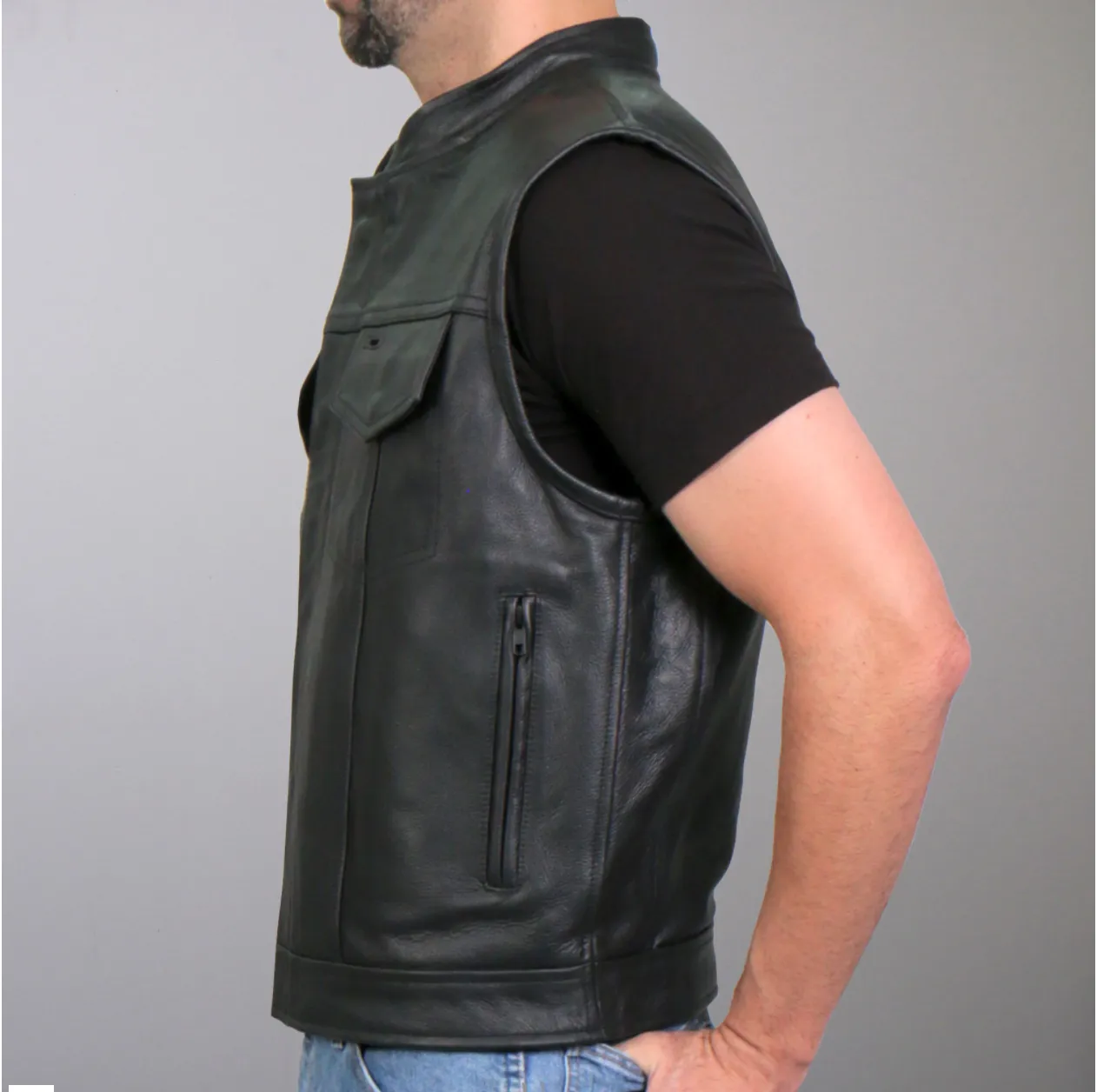 Red Flannel Lined Club Style Leather Waistcoat / Cut by Hot Leathers